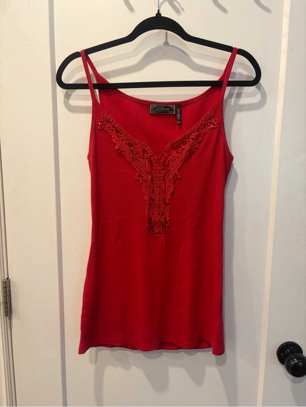 Y2K Red Lace-Trim Guess Camisole Tank Top